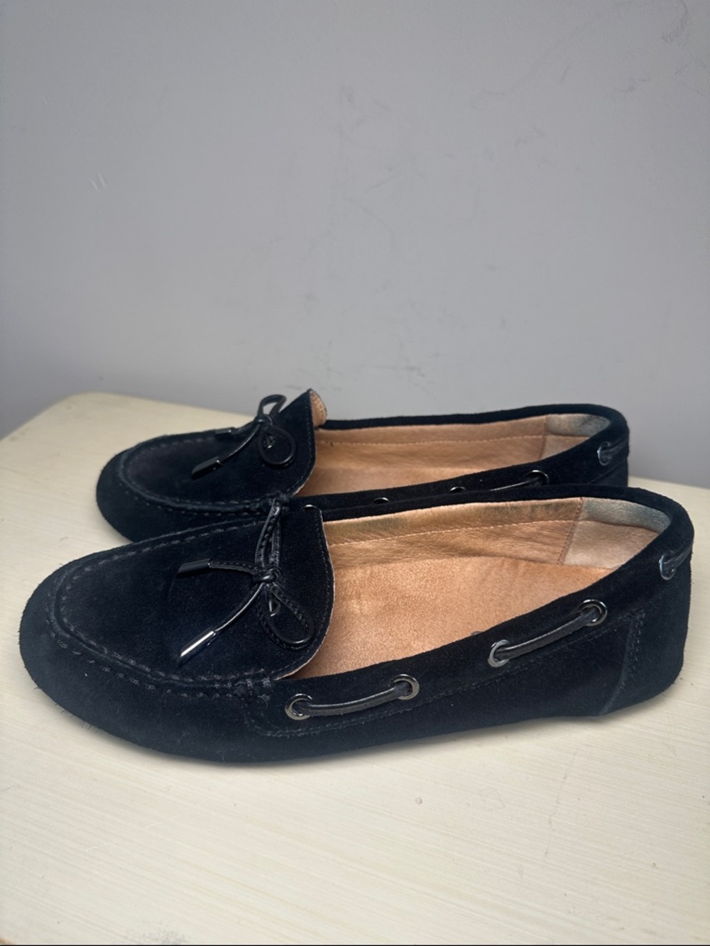 Vionic Black Suede honor Virginia Moccasin Loafers Classic Slip-On Style